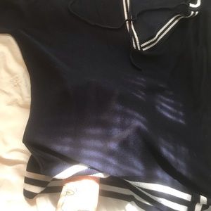 blue and white stripped pull over
